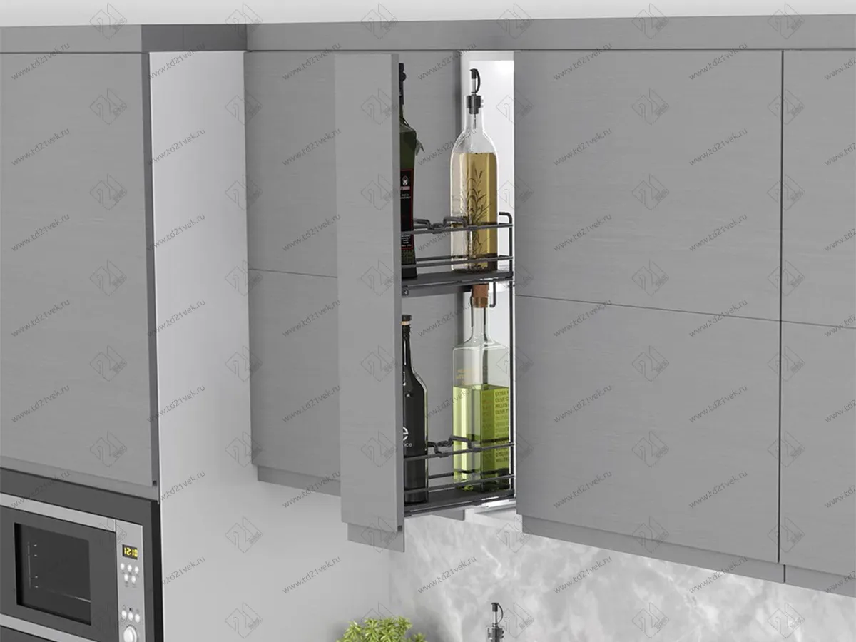 S-2911-A (S-2911) Бутылочница 150, Starax, в верхнюю базу, 2-х ярусная, (106х280х520 мм), направляющие Blum Tandem, полное выдвижение, левая, антрацит 1