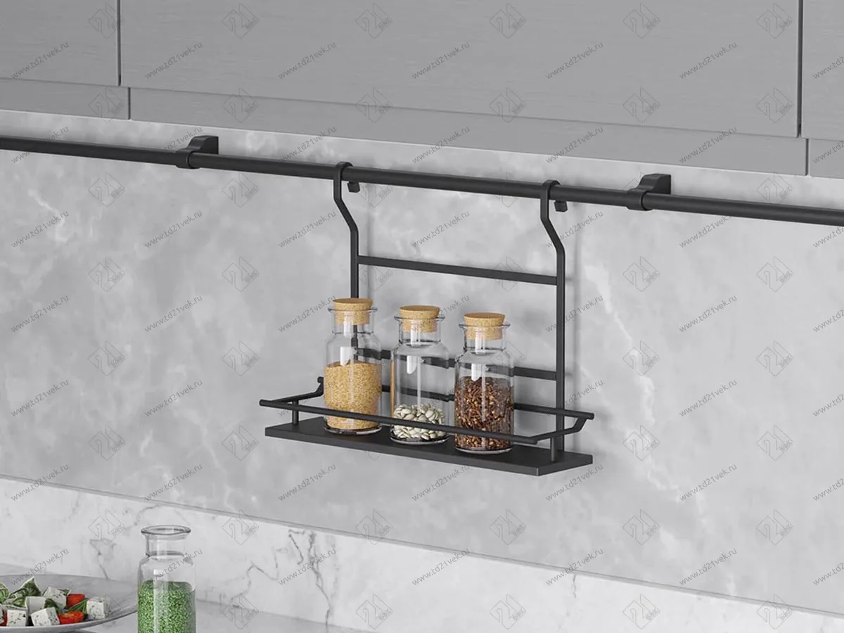 S-4123-A Полка для специй, Starax, деревянное дно, узкая, (350х130х300 мм), антрацит 1