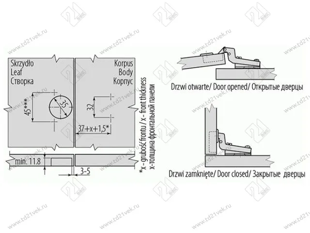 ZP-BICN072ZE Петля внутренняяGTV c евро, с отв. пл., 45/35мм, Н2 никель (сталь), <250> 2