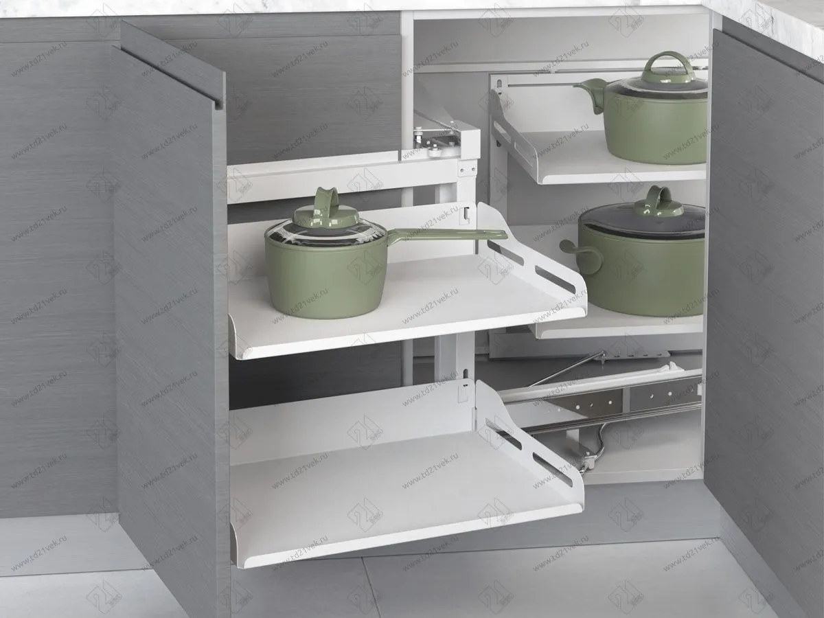 S-3001-US-W Волшебный угол с фасадным креплением в базу 450 мм, Starax, 2-х ярусный, (860-965х530х530 мм), левый, белый 1