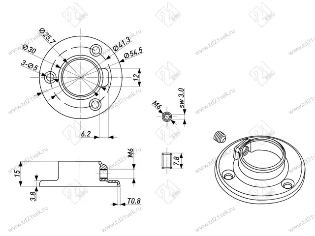 Фланец для трубы d=25 мм, чёрный 2