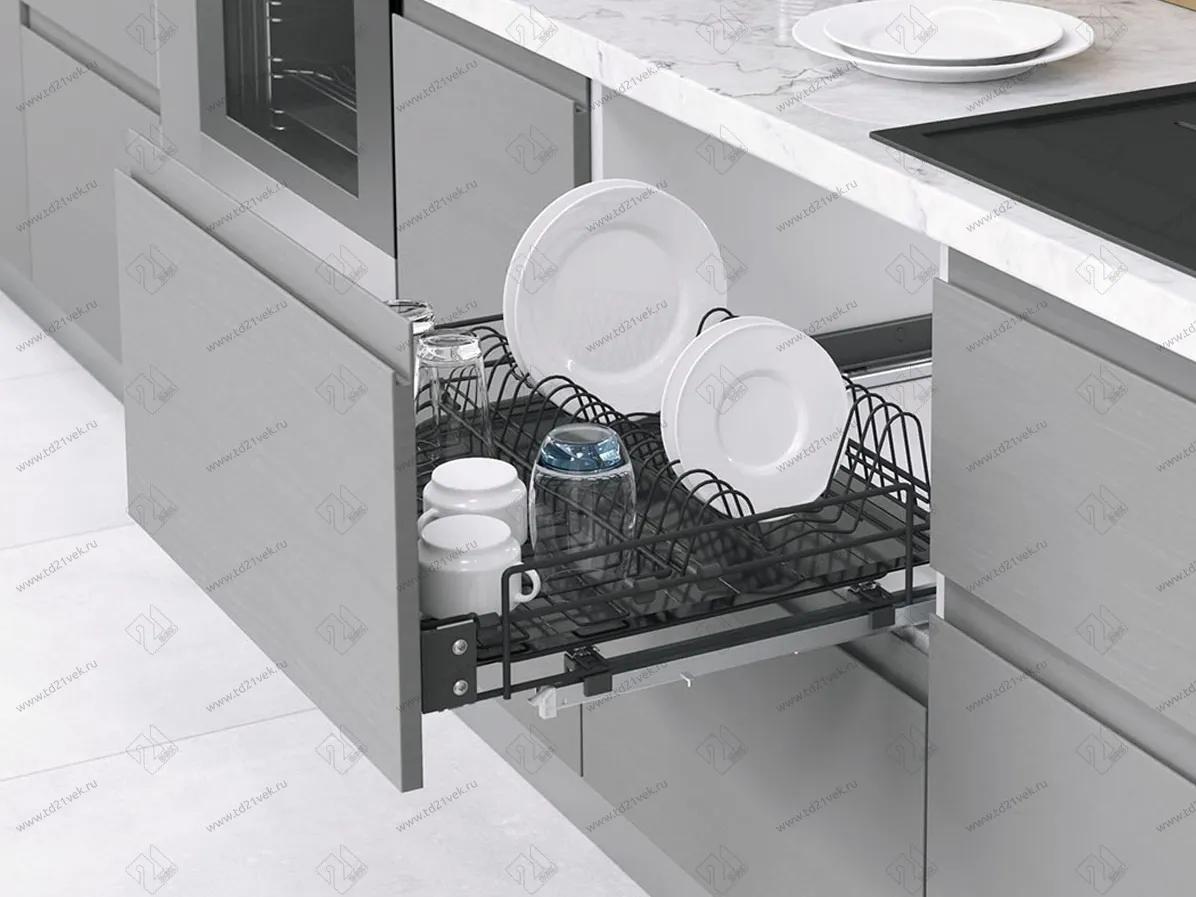S-2032-A Сушка для посуды выдвижная в нижнюю базу 700 мм, Starax, направляющие Blum Tandem, с доводчиком, (660-680х520х185 мм), антрацит 1