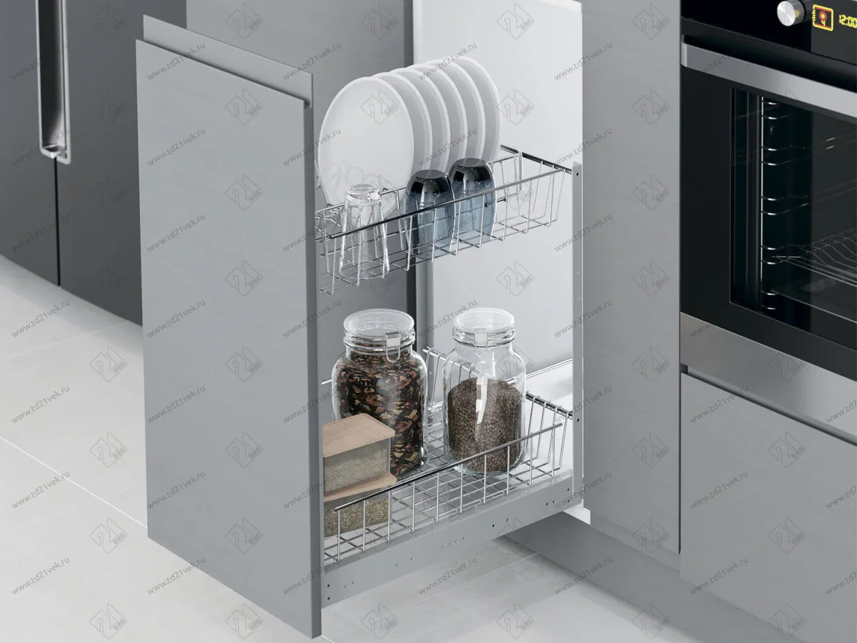 S-2166-C Выдвижная корзина в базу 600 мм, Starax, 2-х уровневая, (510х500х520 мм), с доводчиком 1