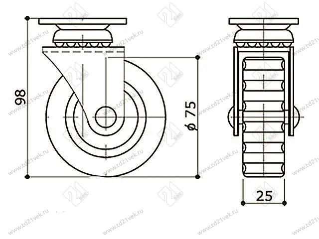 Опора колесная 371 нагрузка - 50 кг d=75, h=98 <100> 2
