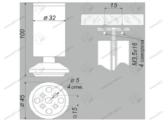 N301CP/CP.1 Опора мебельная d32xh100мм регулируемая хром <200> 2