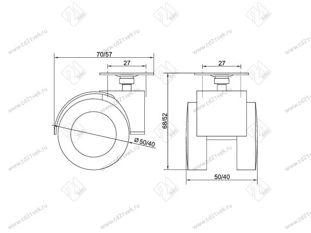 Опора колёсная на площадке N8 d=40мм, резиновый ход, серая <150> 2
