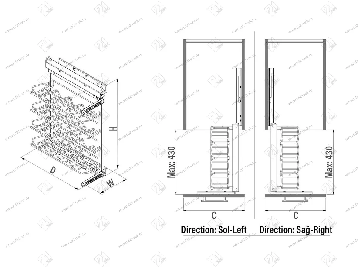 S-2182-C Винный шкаф в базу 400 мм, Starax, направляющие Blum Tandem, (260х470х640 мм), с доводчиком, правая 4