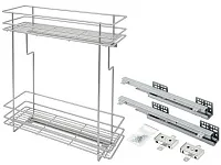 Бутылочница 200 правая (448х154х535мм) на скрытых направляющих с доводчиком, хром крашенный / двухуровневая корзина
