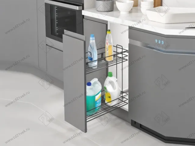 S-2443-08-A Бутылочница 250, Starax, 2-х ярусная, направляющие Blum Tandem, выдвижение 7/8, (203х475х495), левая, антрацит 1