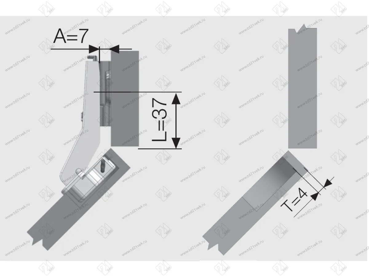 101800823(Y) Петля STAR TRACK Push Open 45° (без обрат. пружины) 48AX (под саморез) <300> 2