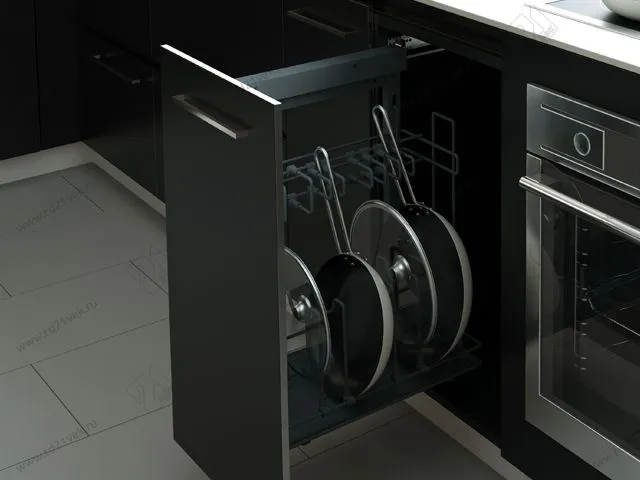 S-2880-A Выдвижная система для сковородок в базу 450 мм, Starax, (310х475х640 мм), левая, антрацит 1