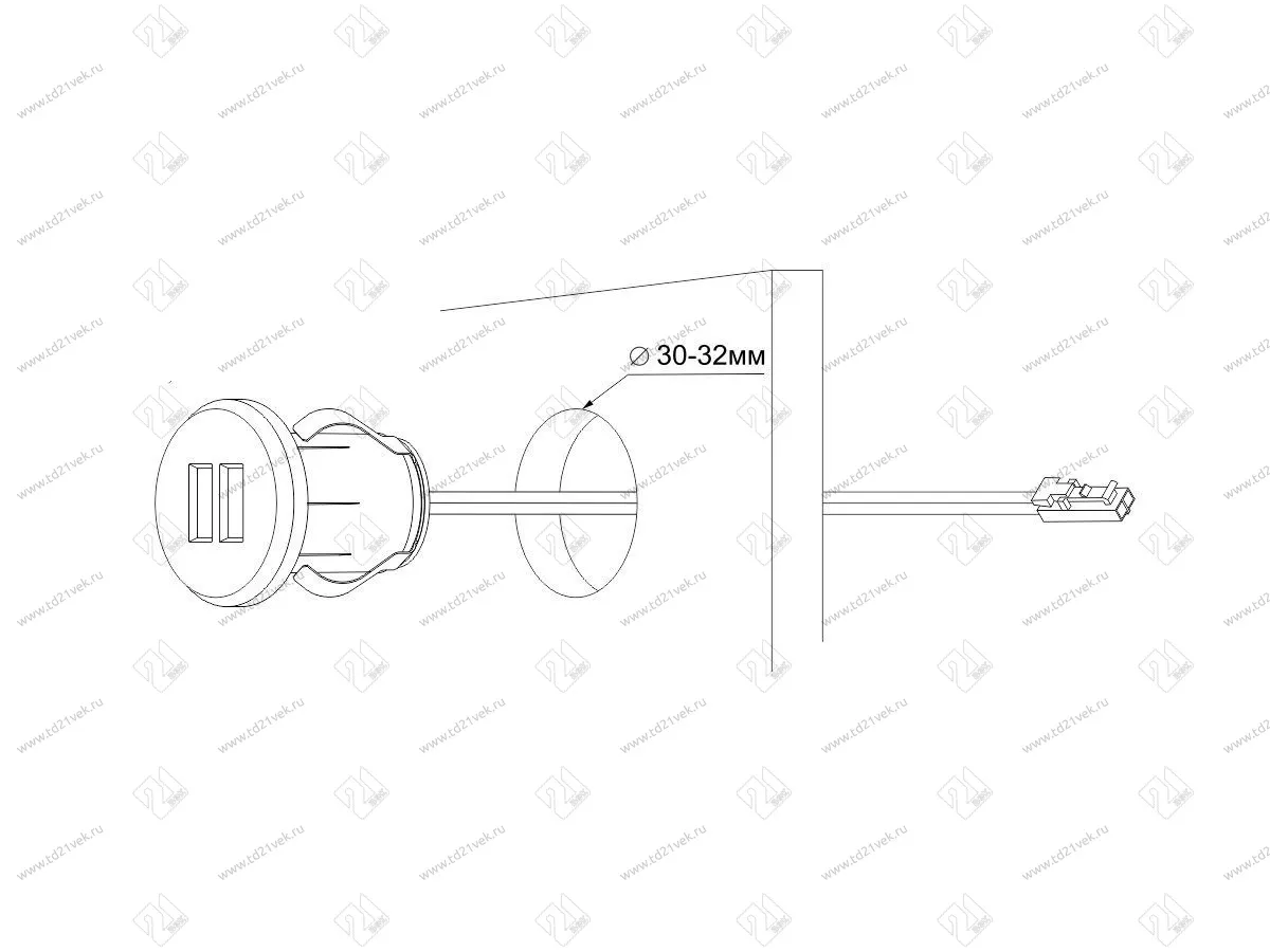 06.800.01.320 USB-розетка, врезная, круглая, USB CHARGE-S, 2xUSB, max.3,4A, провод 2м c LED кон., серебристый, 37х31.3мм 3