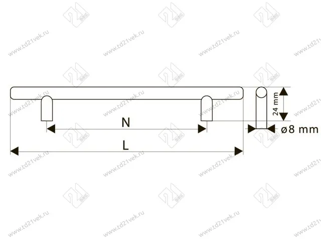 Ручка-рейлинг "Оскар 10.102-02" 160/205 d=8 (сатен) <40/320> 2