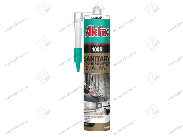 Akfix 100S Санитарный силикон, 280 мл, белый 1