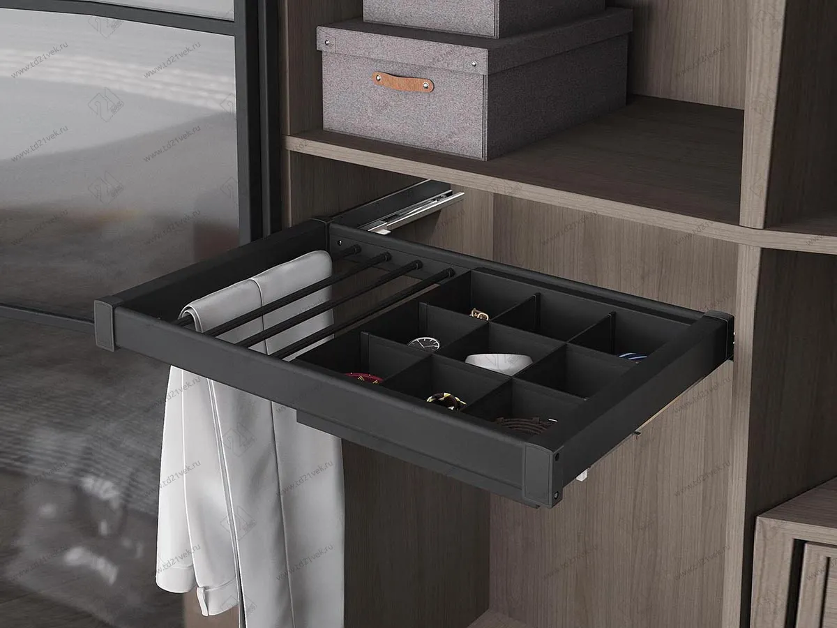 S-6706-A Брючница с органайзером для аксессуаров в базу 900 мм, Starax, (860-890х475х100 мм), направляющие Blum Tandem, антрацит 1