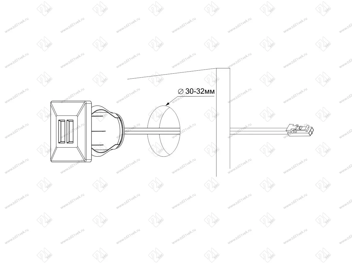 06.800.01.326 USB-розетка, врезная, квадратная, 2хUSB CHARGE-K, max. 3,4A, провод 2м c LED кон., 37х37х31.3мм, серебристый 3