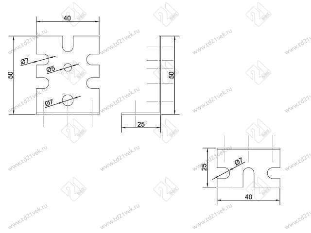 Уголок 25х50х40 И оцинк. 10 отверстий (50/100) <200> 2