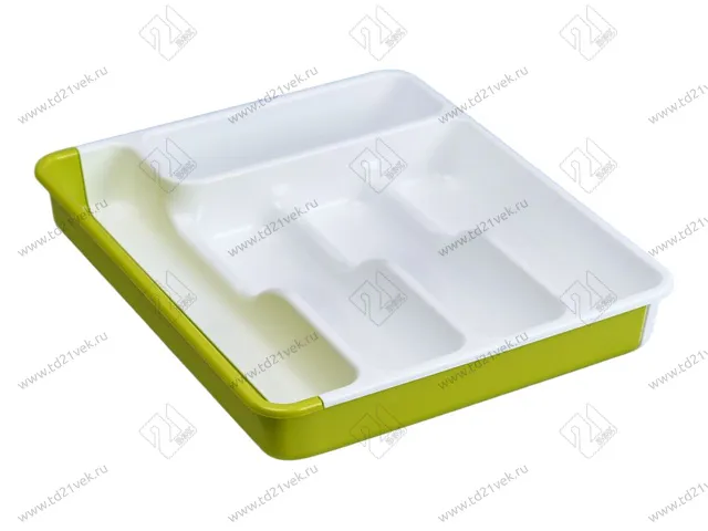 Лоток для столовых приборов раздвижной, 368х310-520 мм, белый/салатовый 1