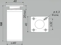 N306CP.2 Опора мебельная 40x40x100мм квадратная регулируемая хром <200>