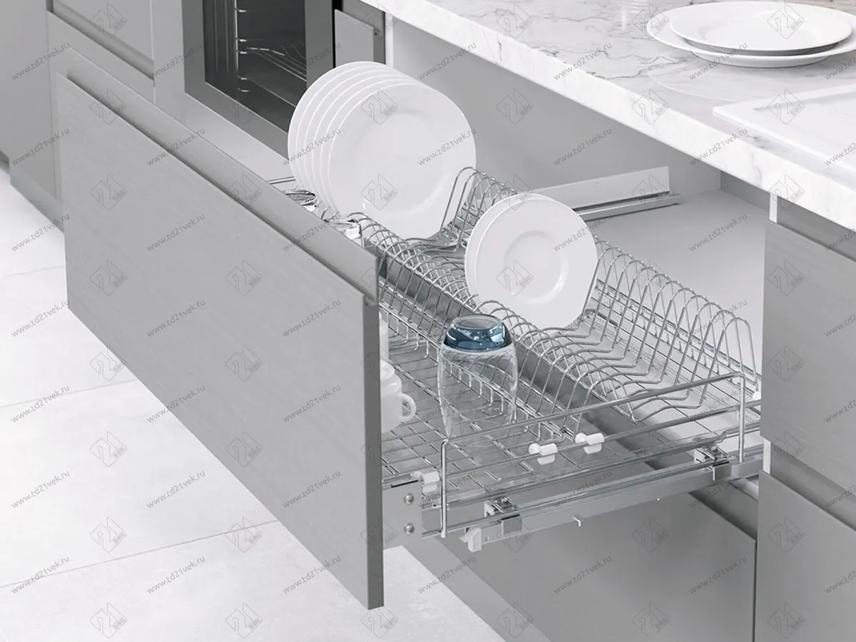 S-2034-C Сушка для посуды выдвижная в нижнюю базу 900 мм, Starax, направляющие Blum Tandem, с доводчиком, (860-880х520х185 мм), хром 1