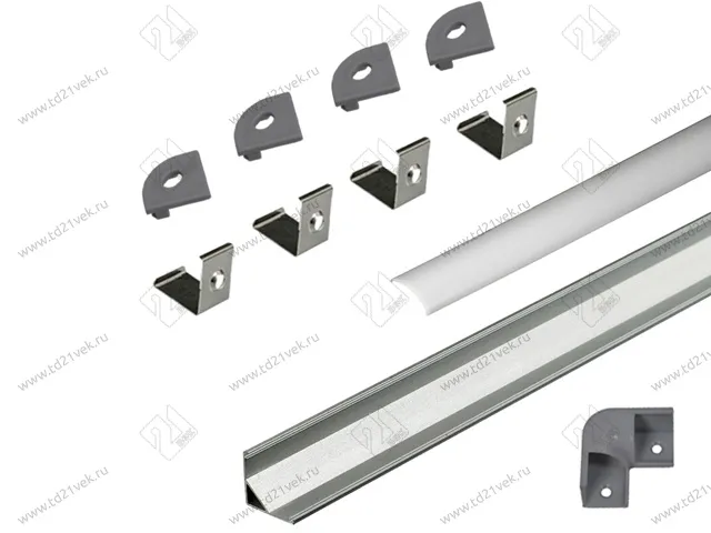 19.143.39.791 Профиль алюминиевый КСС 1616W угловой L=2м, диффузор молоч 80%, 4кл+4загл+угл.соед 90г 1