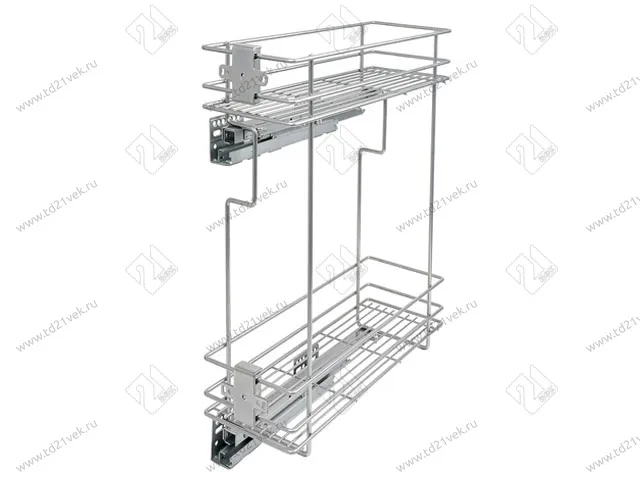 Бутылочница 200 левая (448х154х535мм) на скрытых направляющих с доводчиком, хром крашенный / двухуровневая корзина 2