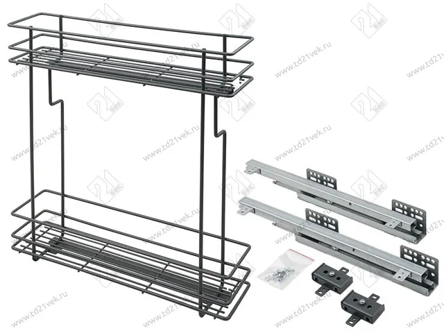 Бутылочница 150 правая (448х108х535мм) на скрытых направляющих с доводчиком, антрацит/ двухуровневая корзина 1