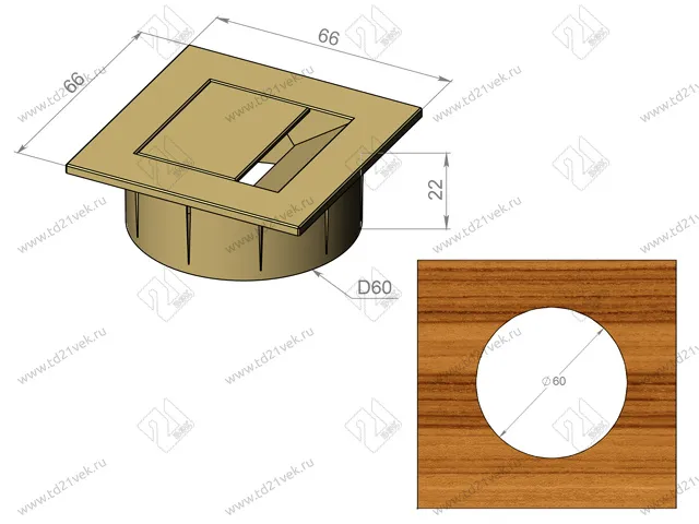 Заглушка кабель-канала, 66х66х22мм, d60мм, черный 3