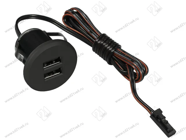 06.800.01.341 USB-розетка, врезная, круглая, USB CHARGE-S, 2xUSB, max.3,4A, провод 2м, черный 1