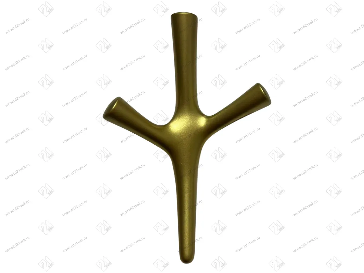 Крючок трехрожковый, золото матовое, VETKA, в комплекте: саморез 2 шт., дюбель 2 шт., крепёжная планка 1