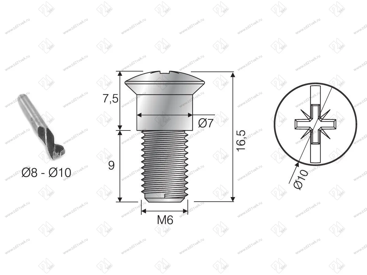 103-08-06-403 Винт Mesan для полкодер-ля Raffix(без эксц) d6х9мм (метрический) цинк <1000/5000> 2