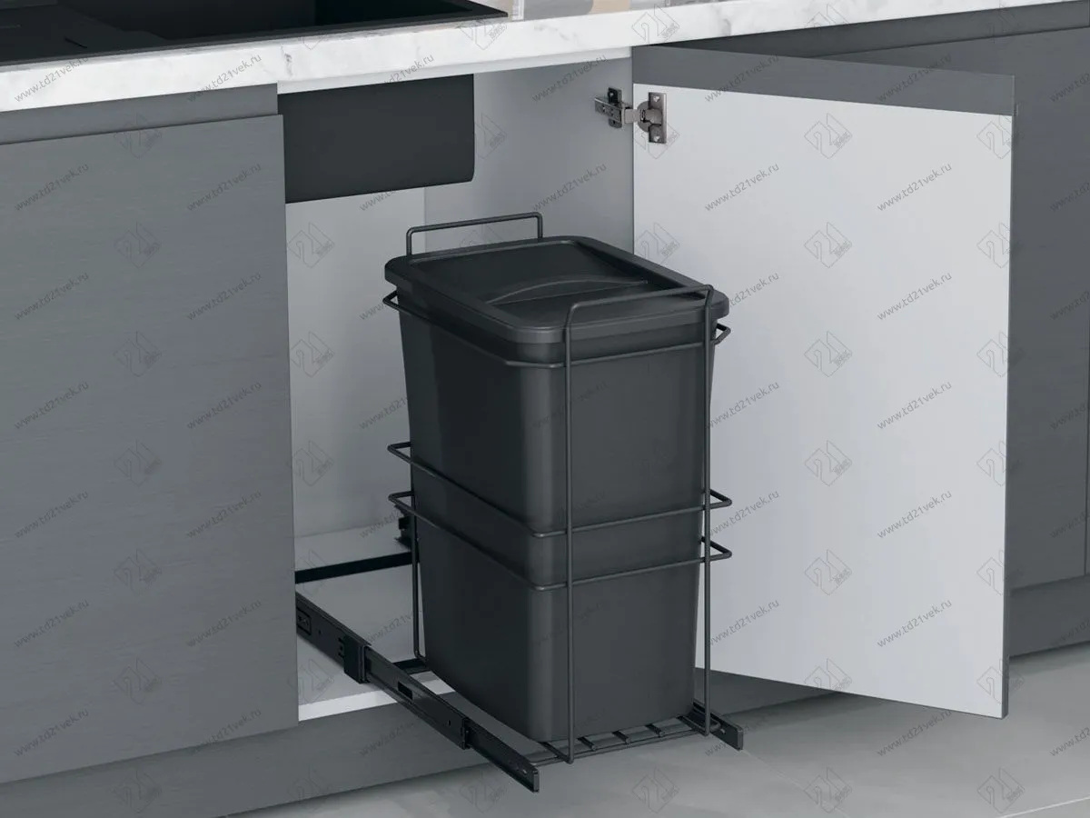 S-2590-A Мусорное ведро в базу 300 мм, Starax, 35 л, (263x465x525 мм), пластик, антрацит 1