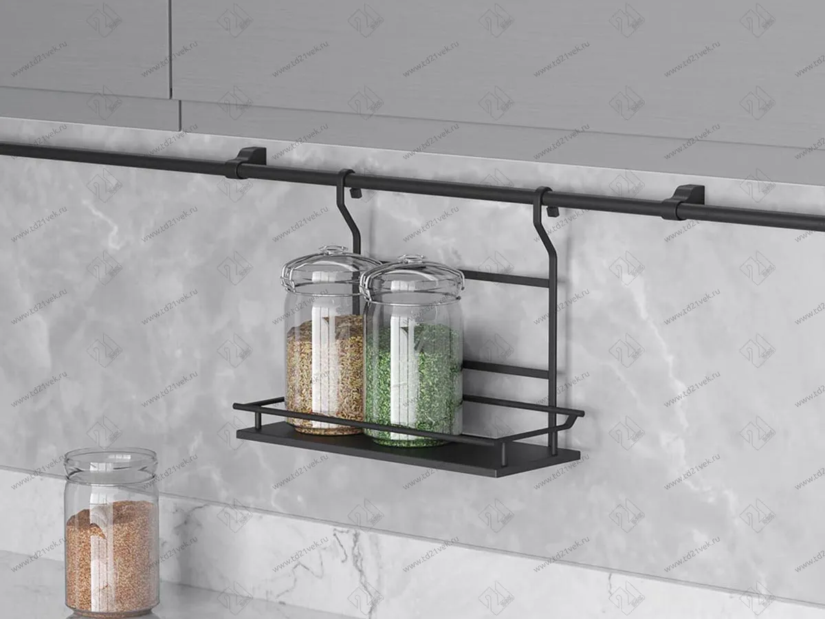 S-4124-A Полка для специй, Starax, деревянное дно, широкая, (360х165х300 мм), антрацит 1