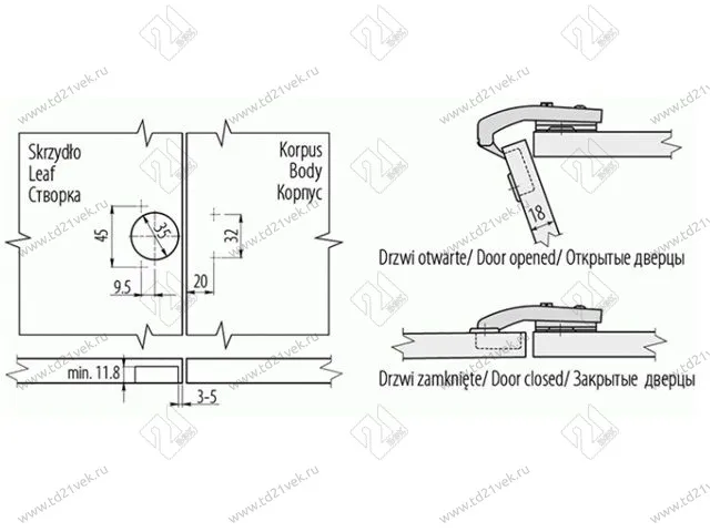 ZP-KT90H2-BE Петля угловая 90 накладная GTV без евро, с отв. пл., 45/35 мм, Н2 сталь, <200> 2