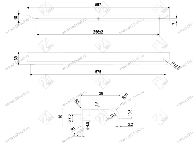 RT110SC.1/000/600 Ручка торцевая 512 мм сатиновый хром <20> 3