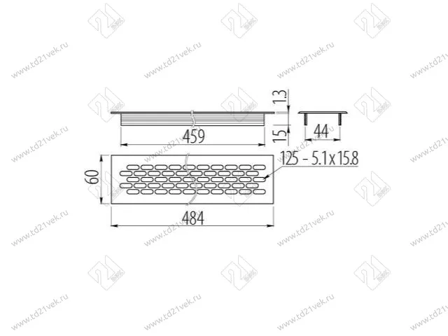 Решетка вентиляционная KK-W60800-M0, 480x60мм, серый, алюминий <25/100> 2