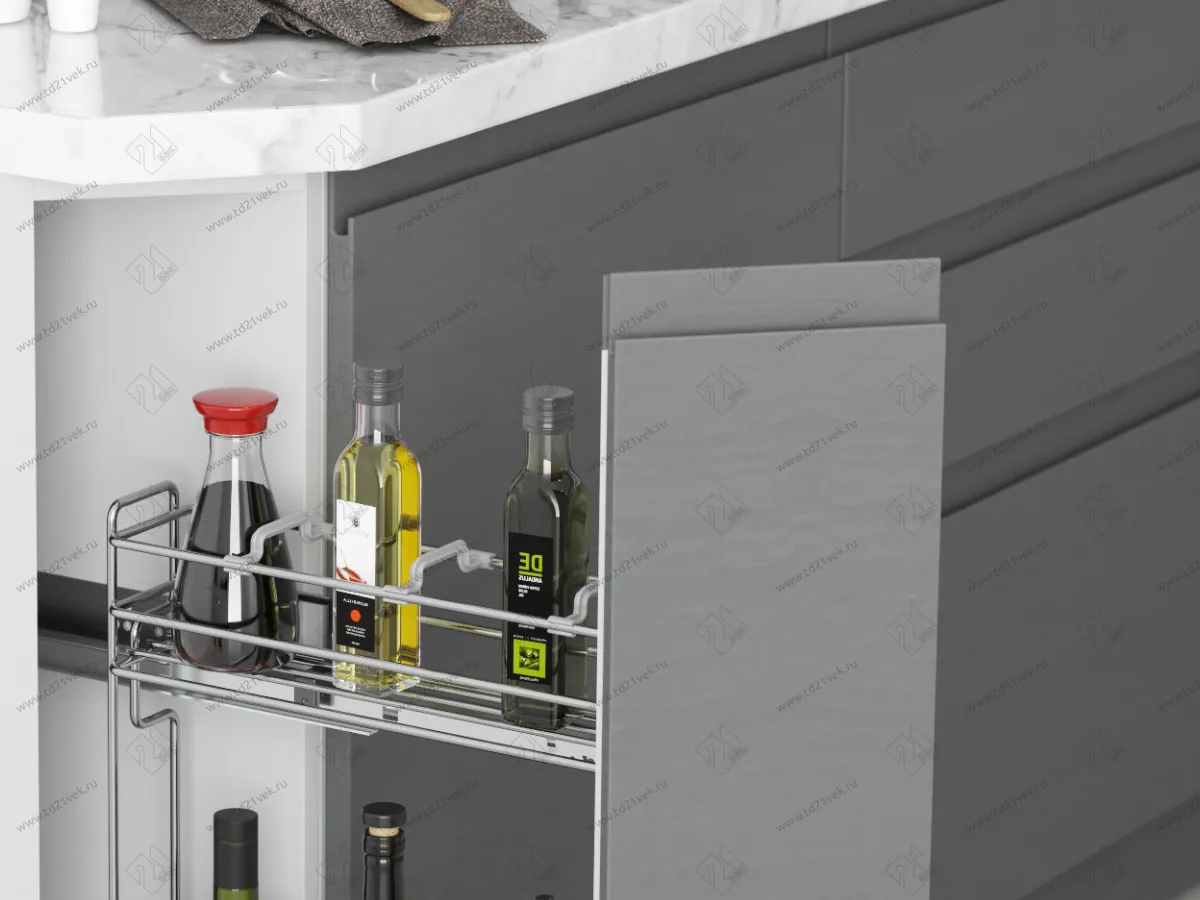 S-2605-C Бутылочница 150, Starax, 45 градусов, 2-х ярусная, направляющие Blum Tandem, (106х465х495 мм), полное выдвижение, правая, хром 3