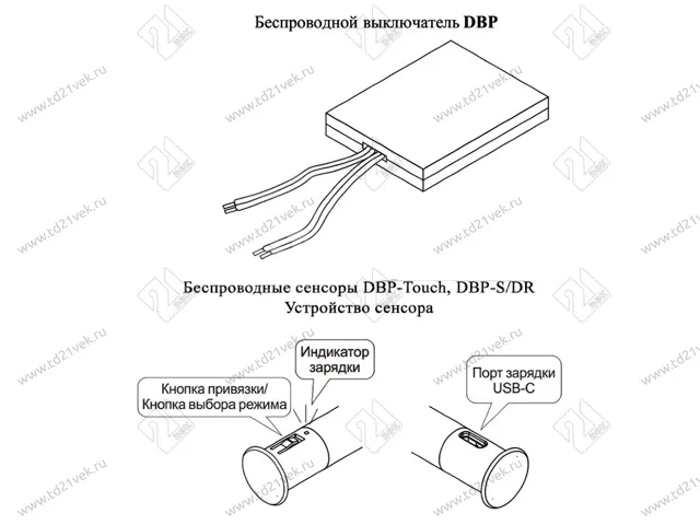 Сенсорный выключатель на касание DBP-Touch, для беспроводных выкл. DBP (до 5шт.) 16х64мм 3