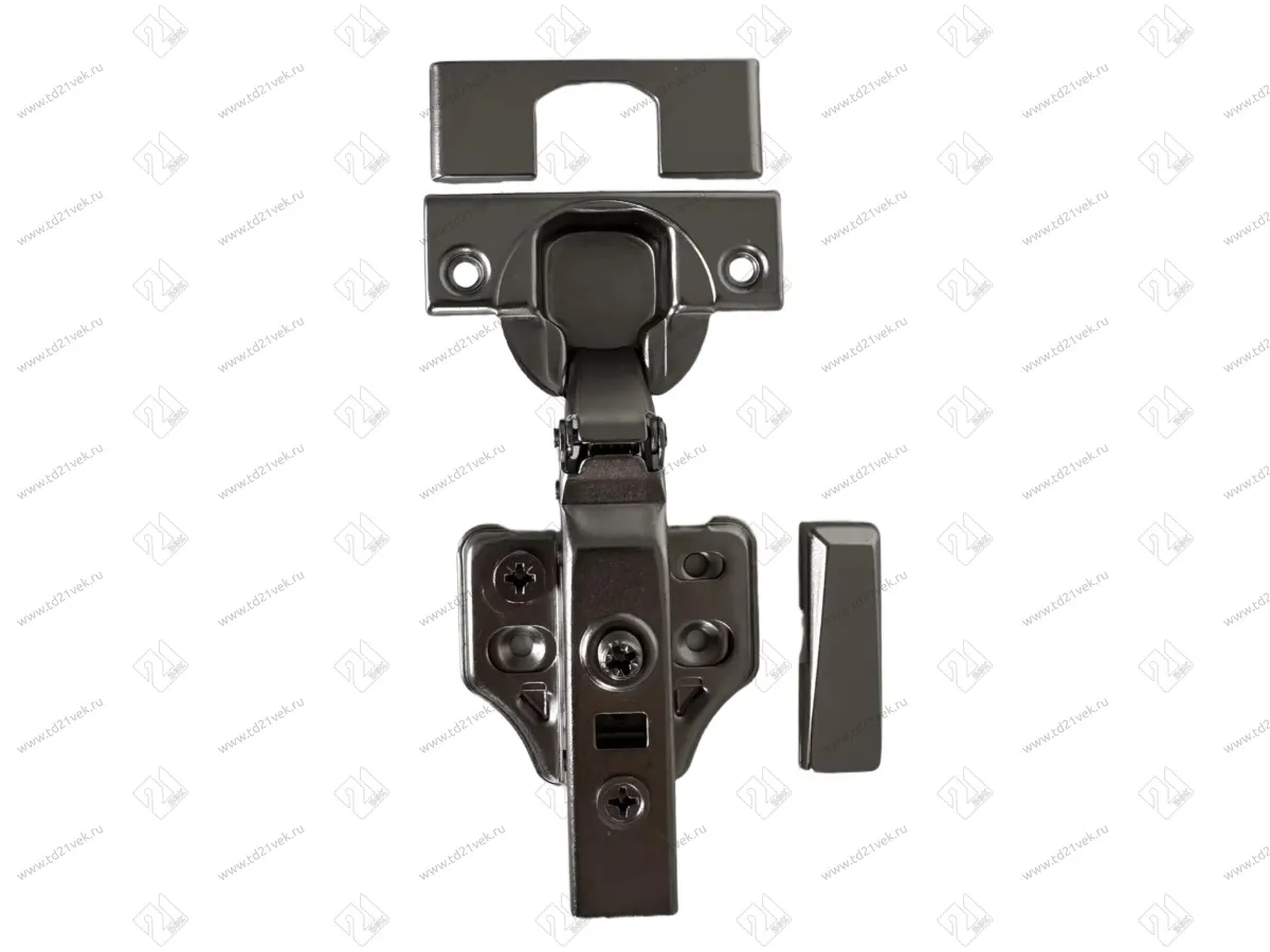 Петля накладная 0мм (16-25мм) 48мм, рег.6-7мм, планка Н=2, 3D, CLIP-ON, 2 накладки+4 самореза, с доводчиком, титан 2