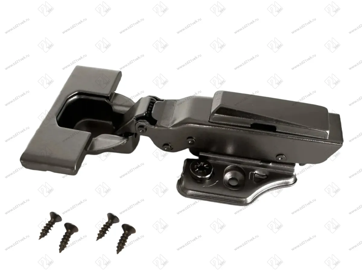 Петля накладная 0мм (16-25мм) 48мм, рег.6-7мм, планка Н=2, 3D, CLIP-ON, 2 накладки+4 самореза, с доводчиком, титан 1