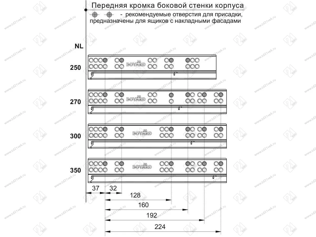 DB8881Zn/350 Направляющие, 350 мм скрытого монтажа B-slide c доводчиком <10> 3