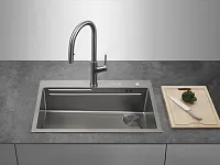 Мойка с защитным нанопокрытием, 720х475х220 мм, с разделочной доской и металлической корзиной для мойки овощей, сталь, серый