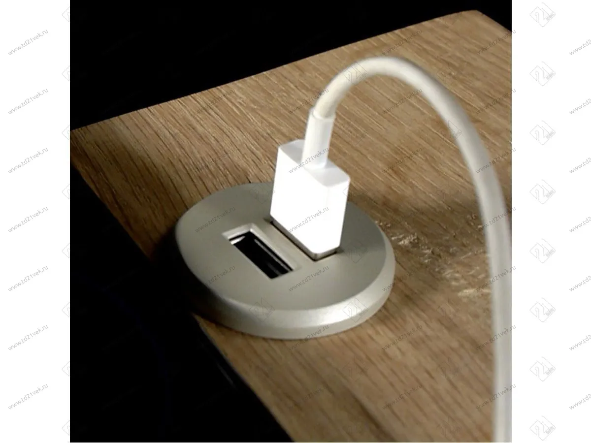 06.800.01.320 USB-розетка, врезная, круглая, USB CHARGE-S, 2xUSB, max.3,4A, провод 2м c LED кон., серебристый, 37х31.3мм 6