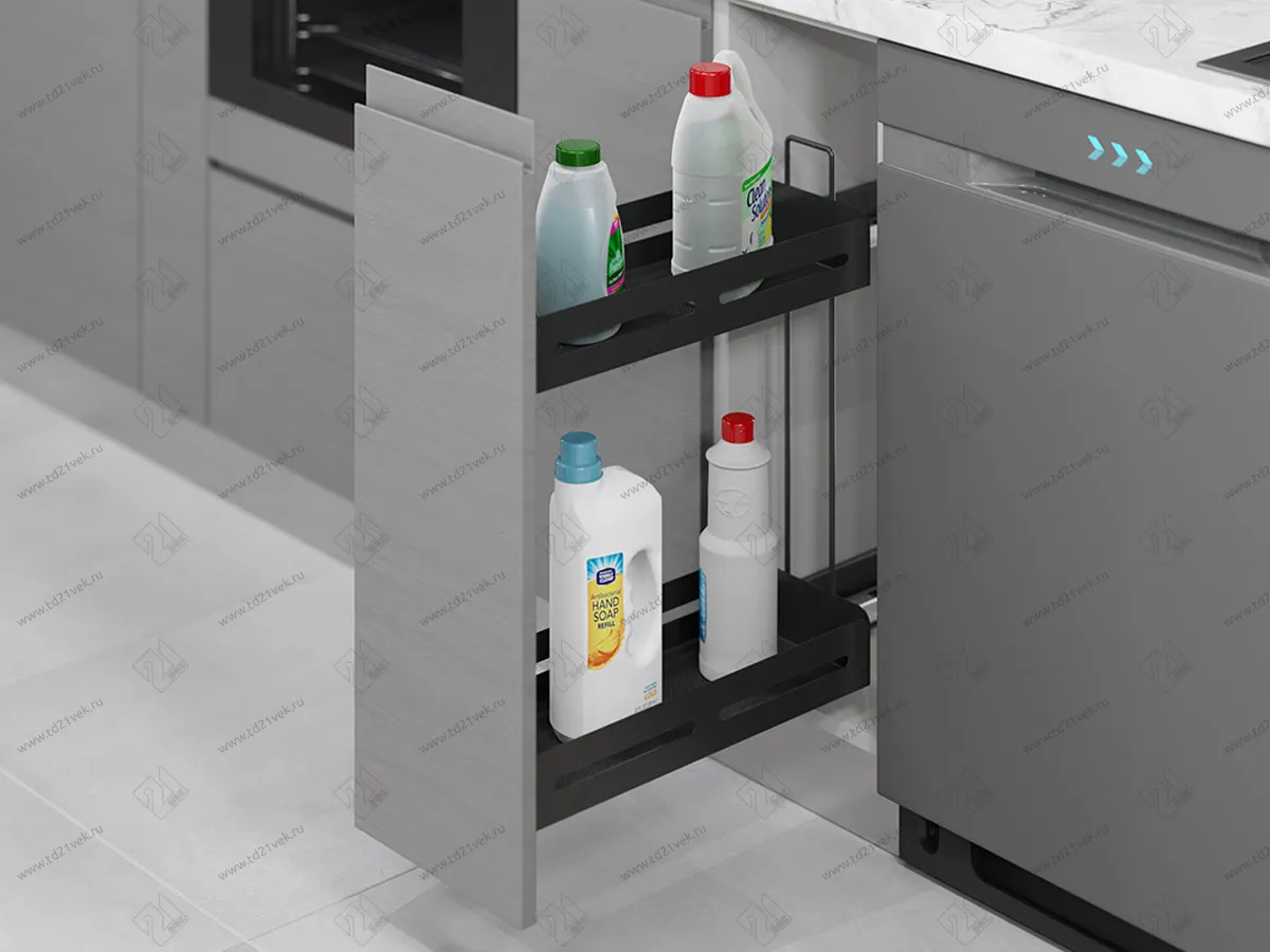 S-2441-UB-A Бутылочница Starax Unique Box, 2-х.ярусная, шир. 200 (151х475х495) направляющие Blum Tandem, выдвижение полное, левая, антрацит 1