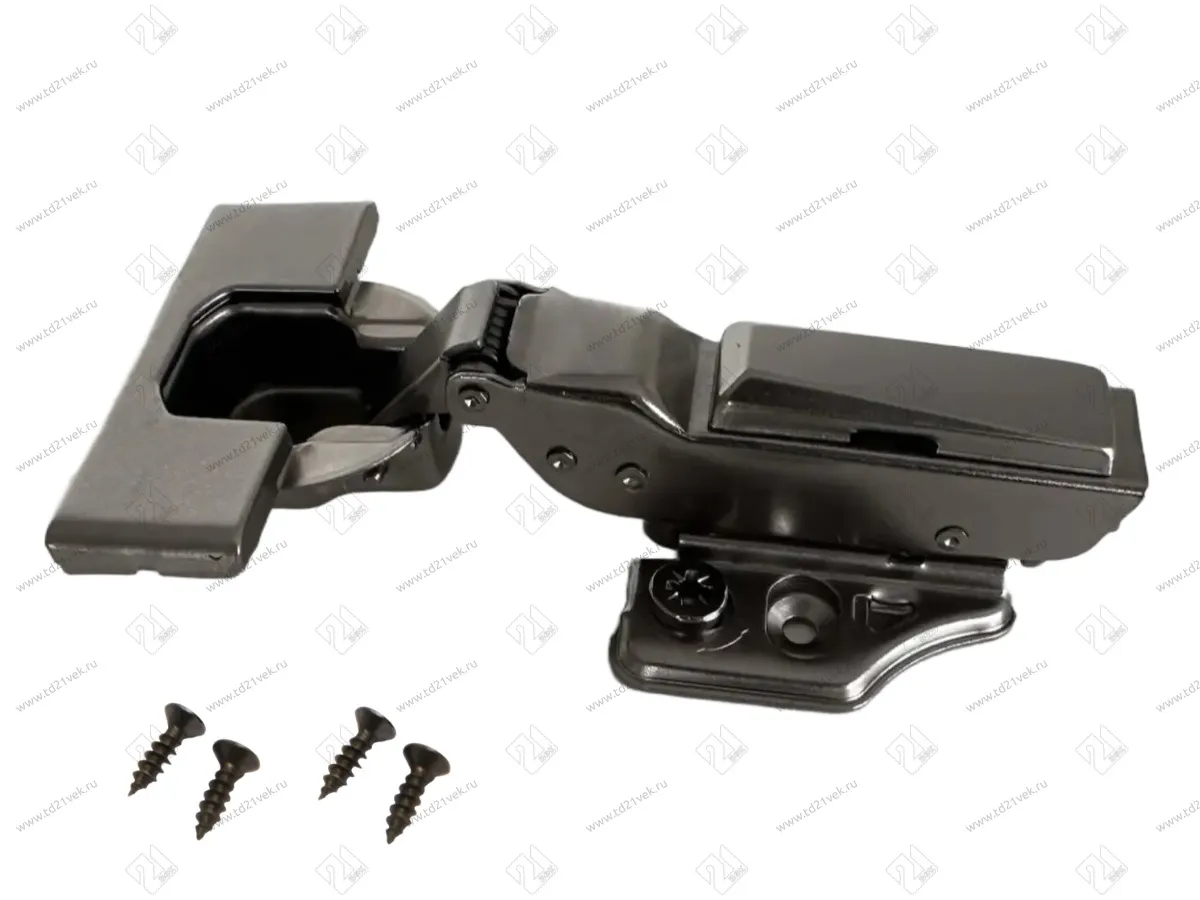 Петля полунакладная 8мм (16-25мм) 48мм, рег.6-7мм, планка Н=2, 3D, CLIP-ON, 2 накладки+4 самореза, с доводчиком, титан 1