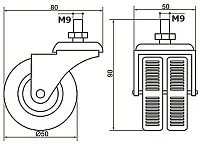 Опора колесная 337 нагрузка - 50 кг d=50, h=76 <100>