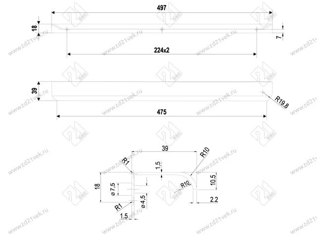 RT110SC.1/000/500 Ручка торцевая 448 мм сатиновый хром <20> 3