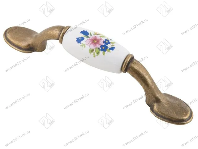 SF03-03-76 BA (MF2027) Ручка-скоба с фарфором, 76 мм бронза/белая  60/300 1