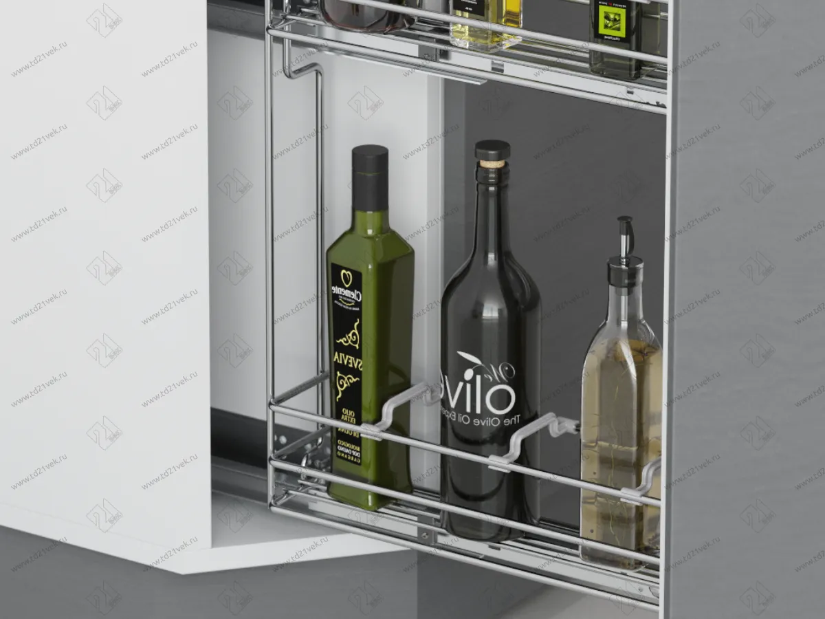 S-2605-C Бутылочница 150, Starax, 45 градусов, 2-х ярусная, направляющие Blum Tandem, (106х465х495 мм), полное выдвижение, правая, хром 2