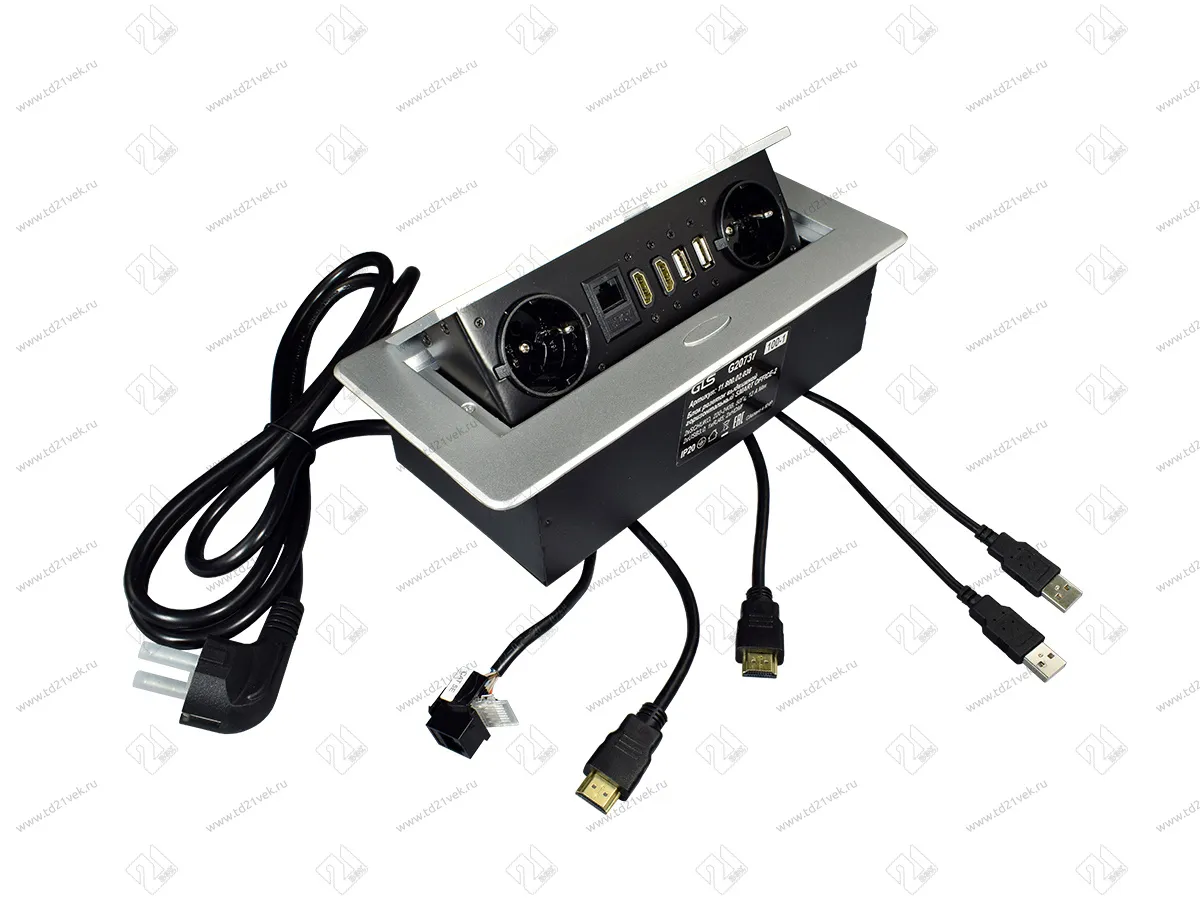 11.800.02.036 Блок роз.выдв.гориз,сер,роз-ки 2хEU;2xUSB3,0; 1xLAN;2xHDMI,265х118х66мм,каб. с вилк. 2м 1